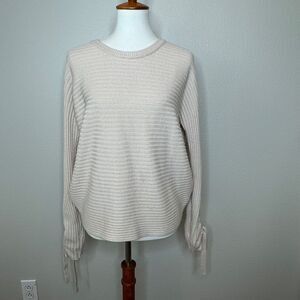 McQUIRE Ribbed Merino Wool Sweater Beige Ties at Wrists Crew Neck Dolman Sleeves
